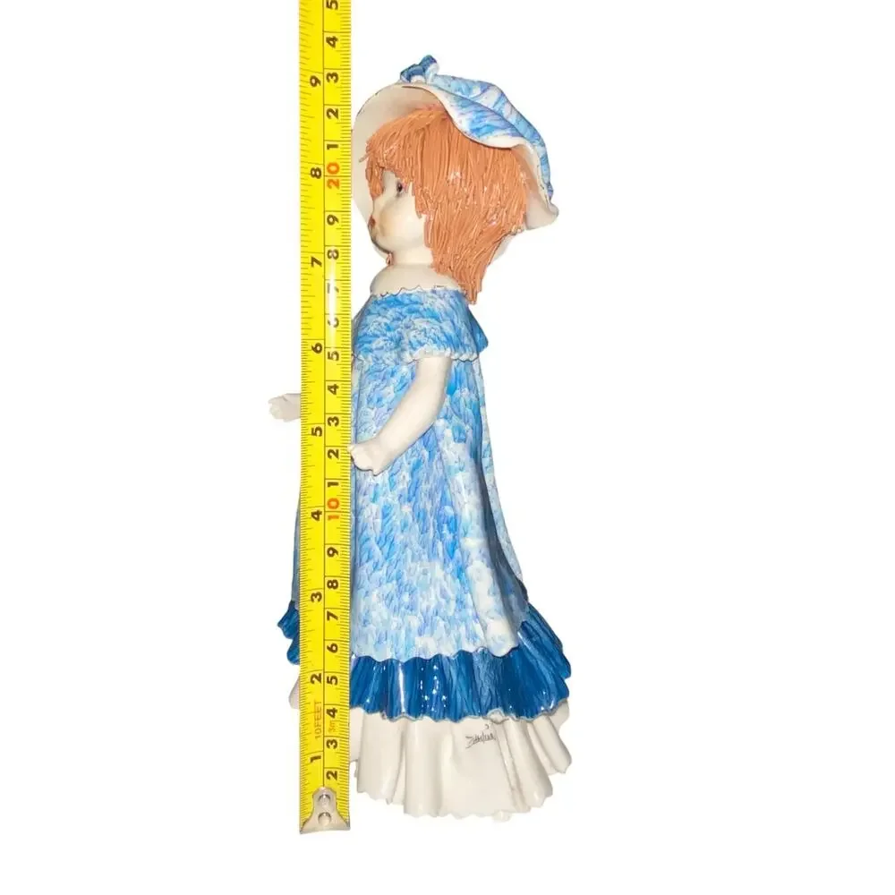 RARE Signed Lino Zampiva Porcelain Doll Figurine Italy Spaghetti Hair Blue Dress